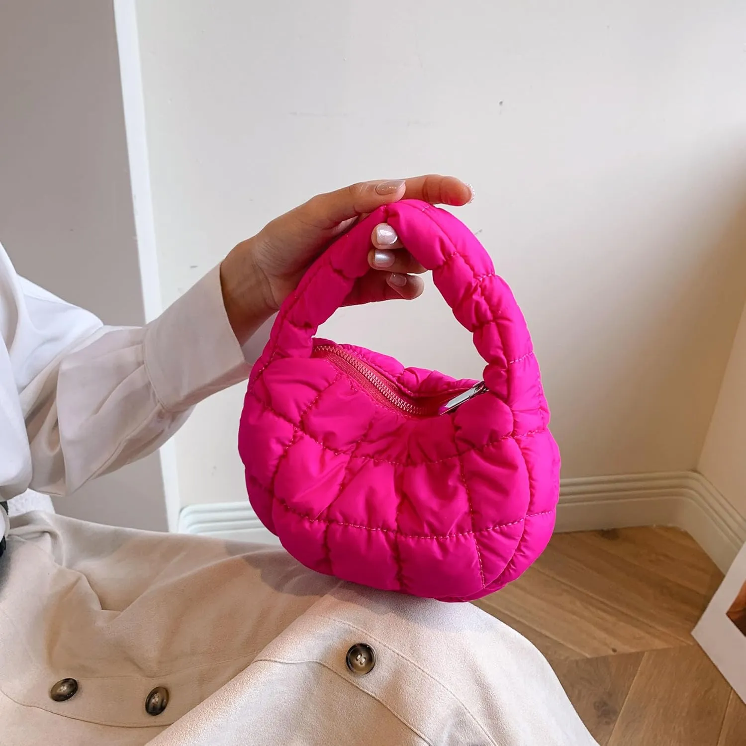Quilted MINI Handbag and Purses Women Puffer Nylon Hobo Cotton Padded Purse Work Travel Lightweight