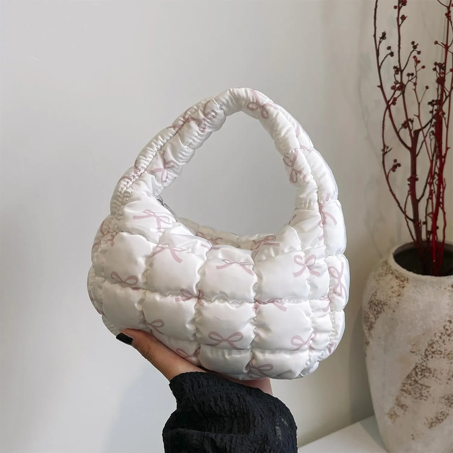 Quilted MINI Handbag and Purses Women Puffer Nylon Hobo Cotton Padded Purse Work Travel Lightweight