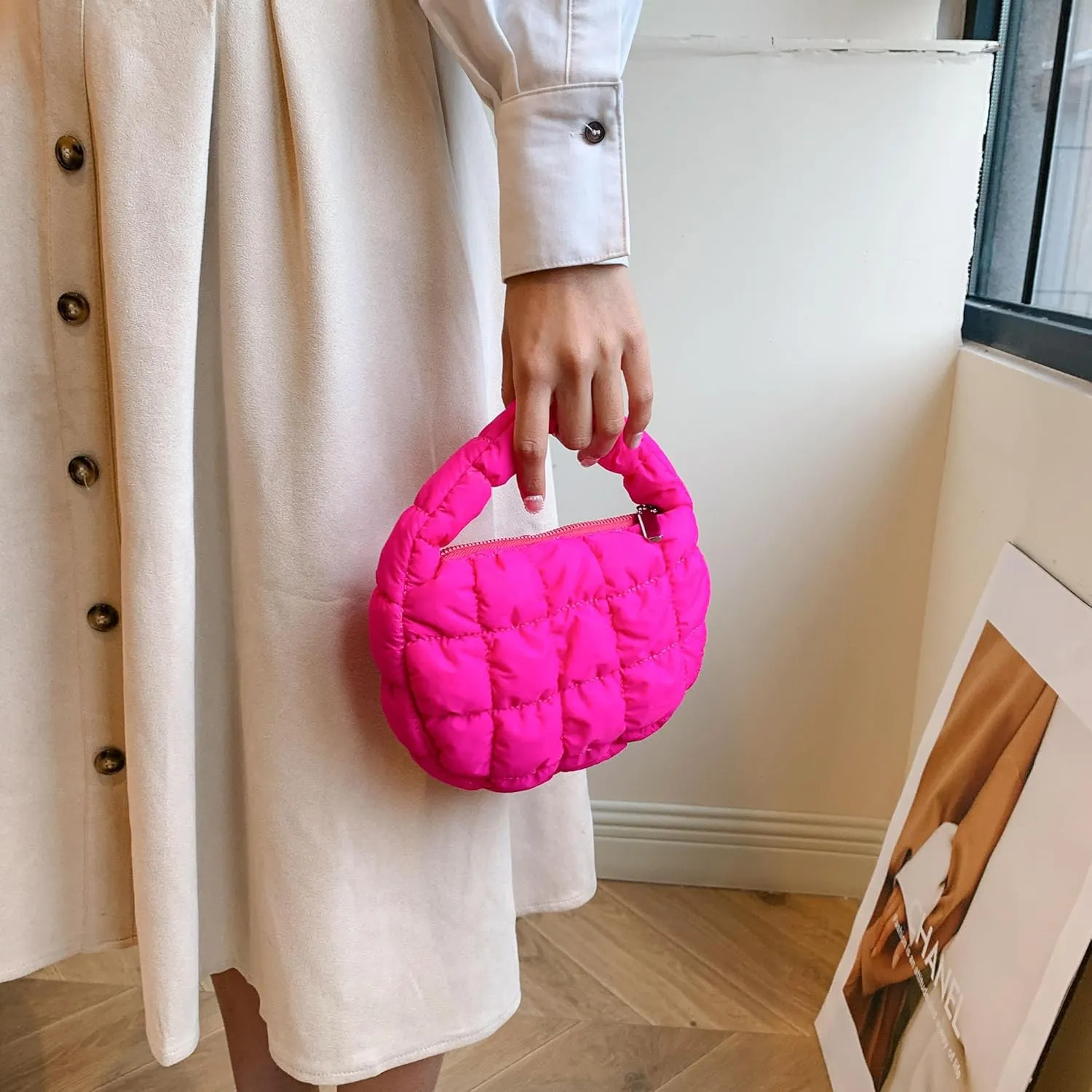 Quilted MINI Handbag and Purses Women Puffer Nylon Hobo Cotton Padded Purse Work Travel Lightweight