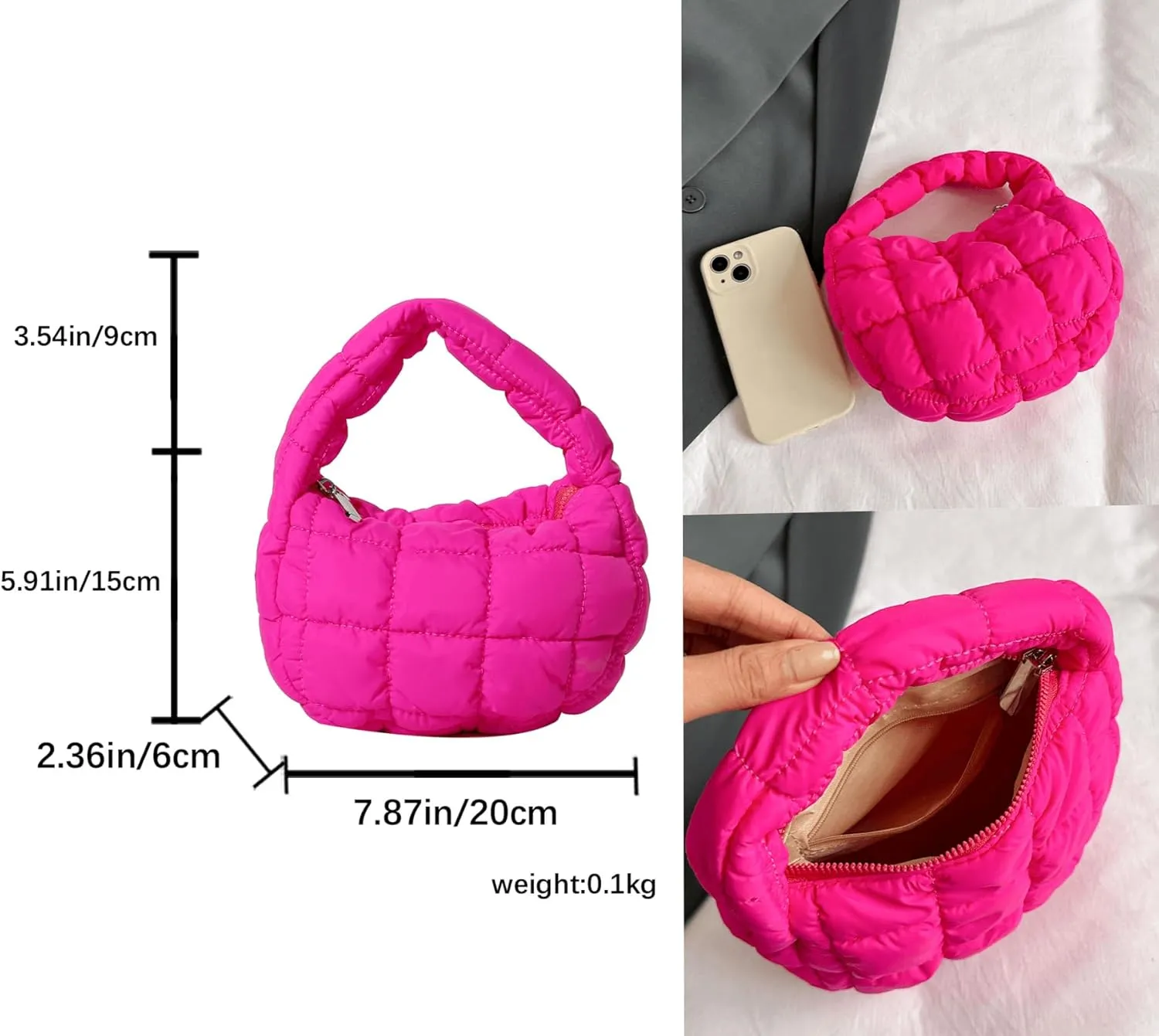Quilted MINI Handbag and Purses Women Puffer Nylon Hobo Cotton Padded Purse Work Travel Lightweight