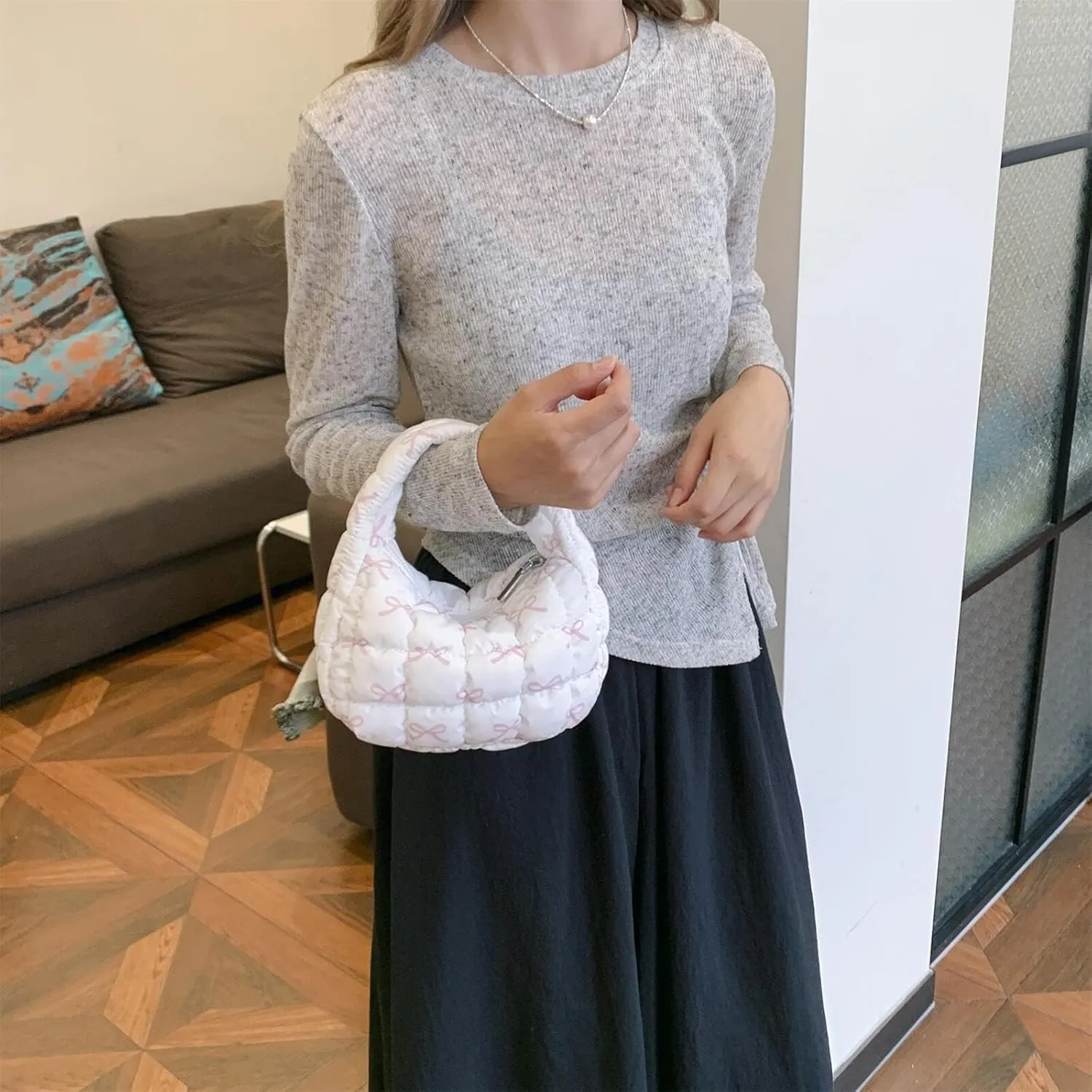 Quilted MINI Handbag and Purses Women Puffer Nylon Hobo Cotton Padded Purse Work Travel Lightweight