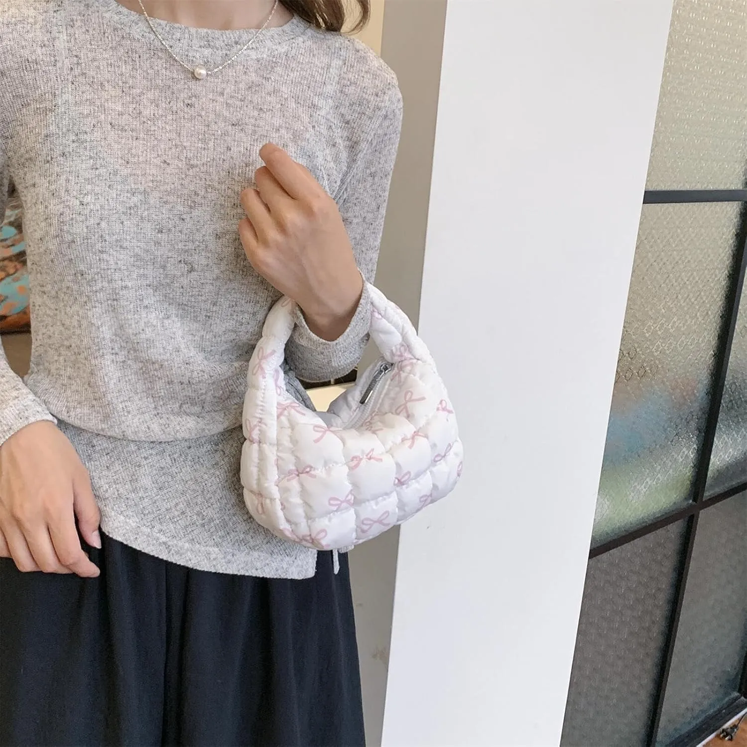Quilted MINI Handbag and Purses Women Puffer Nylon Hobo Cotton Padded Purse Work Travel Lightweight