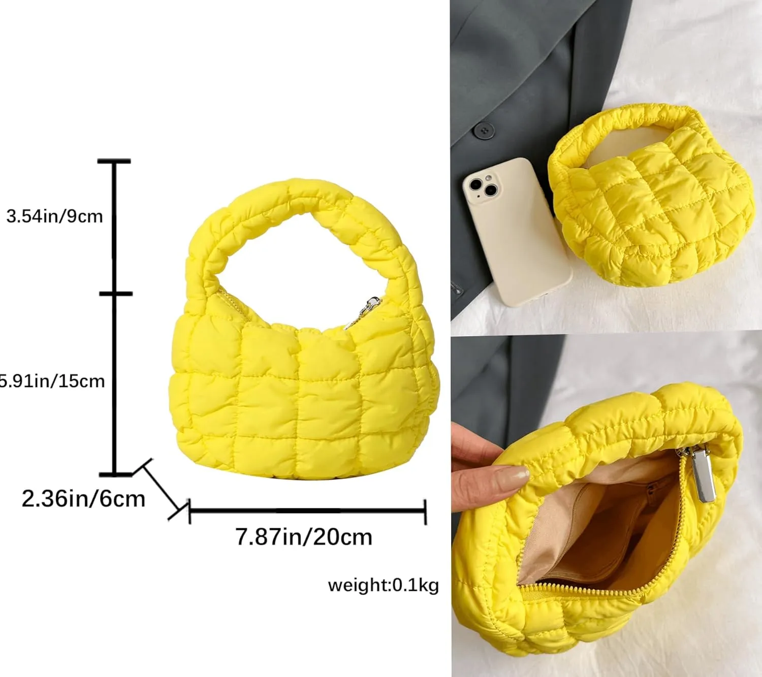 Quilted MINI Handbag and Purses Women Puffer Nylon Hobo Cotton Padded Purse Work Travel Lightweight