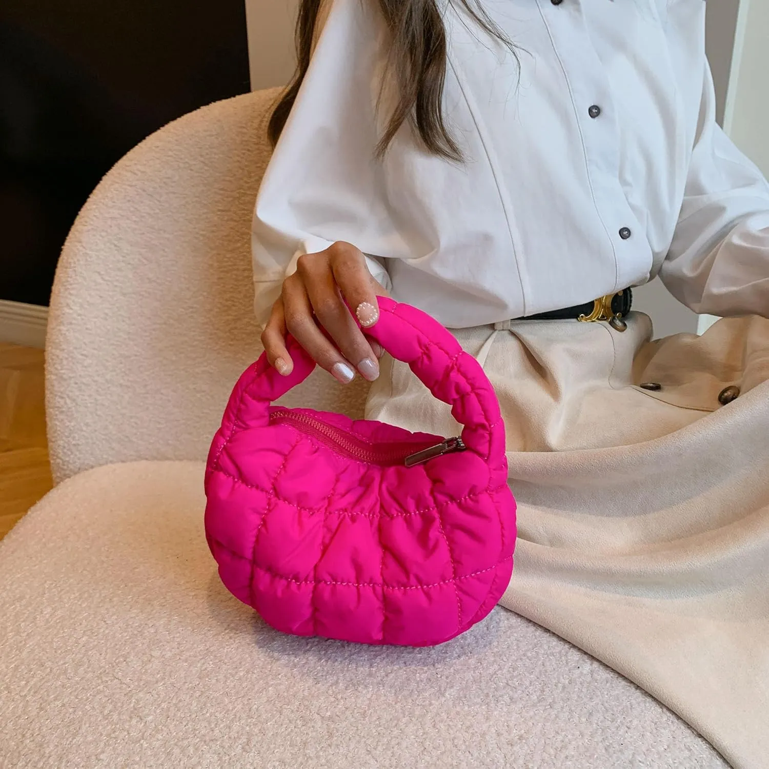 Quilted MINI Handbag and Purses Women Puffer Nylon Hobo Cotton Padded Purse Work Travel Lightweight