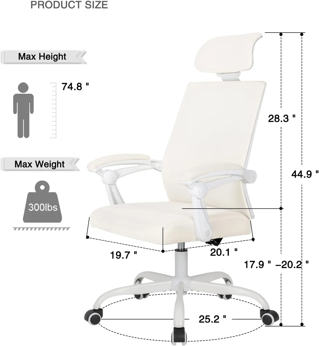 Qulomvs Ergonomic Office Chair,Mesh Office Chair with Headrest and Backrest,Computer Desk Chair 90-135 Adjustable Home Office Desk Chair with Wheels 360 Swivel Task Chair