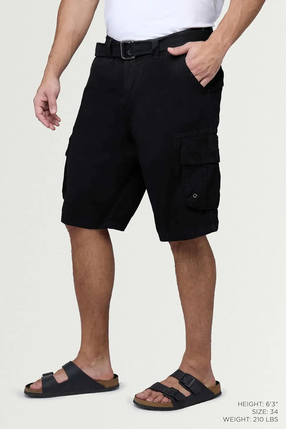 RAW X Mens Belted Cargo Shorts, Relaxed Fit Casual Knee Length Cargo Shorts for Men (Big and Tall Shorts for Men)