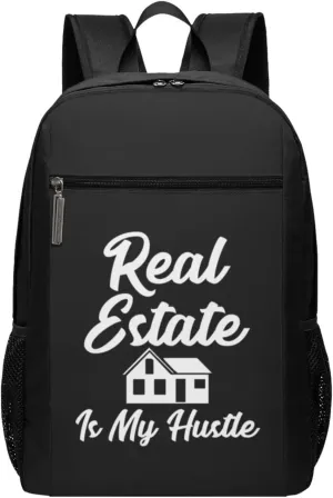 Real Estate is My Hustle Funny Realtor Gift Travel Laptop Backpack, Business Anti Theft Slim Sturdy Laptops Backpacks, College Computer Bag Gift for Men & Women Fits 17 Inch Notebook,Black