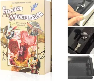 Real Pages Book Safe with Key Lock - Hollow Secret Compartment for Cash, Jewelry, Passports | Anti-Theft Hidden Storage Box Disguised as Home&Office Book |Travel Safe (Alice in Wonderland-Key)