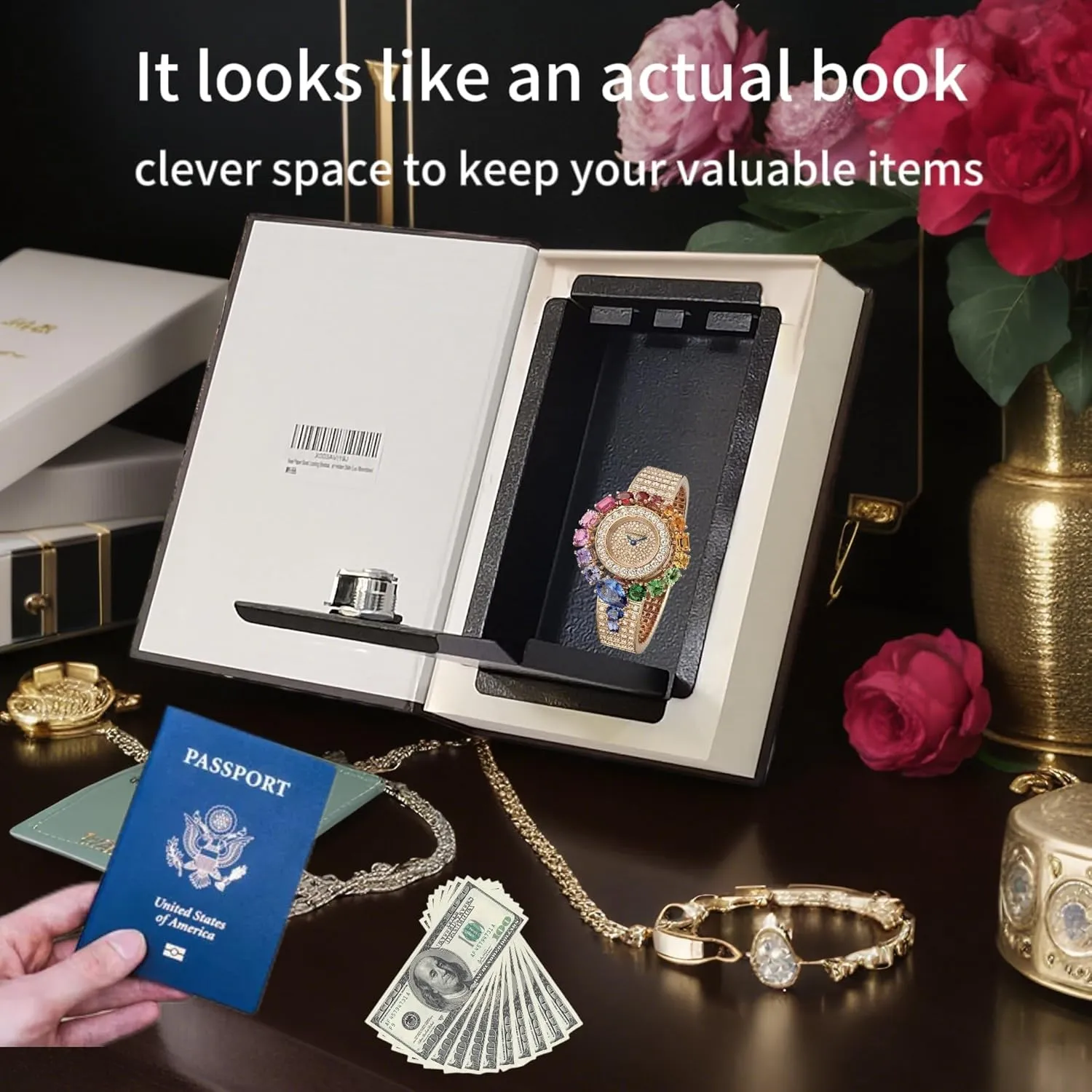 Real Pages Book Safe with Key Lock - Hollow Secret Compartment for Cash, Jewelry, Passports | Anti-Theft Hidden Storage Box Disguised as Home&Office Book |Travel Safe (Alice in Wonderland-Key)