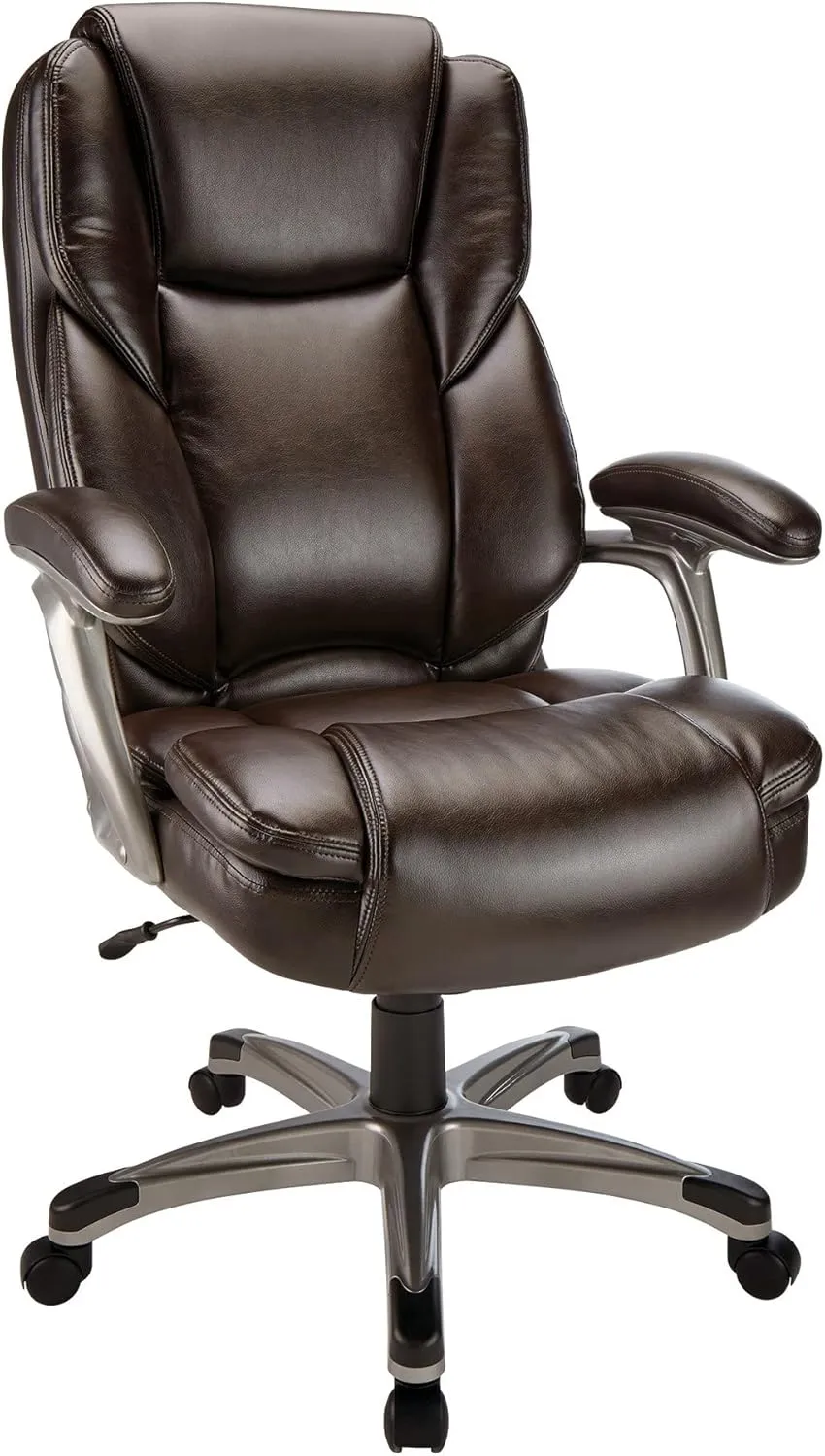 Realspace® Cressfield Bonded Leather High-Back Chair, Brown/Silver