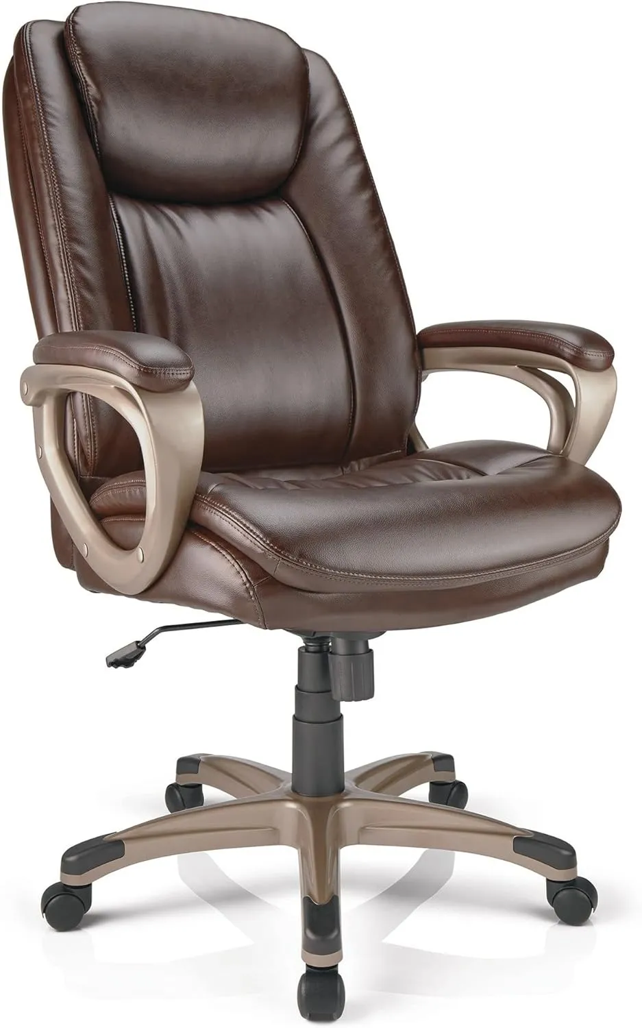 Realspace® Tresswell Bonded Leather High-Back Chair, Brown/Champagne
