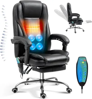 Reclining Massage Office Chair with Footrest, High Back Ergonomic Executive Chair with Heating and Vibration Function(Black)