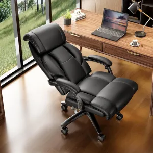 Reclining Office Chair, High Back Big and Tall Desk Chair 400lbs with Wide Seat, Leather Executive Computer Chairs with Lumbar Support, Ergonomic Comfy Task Chair, Black