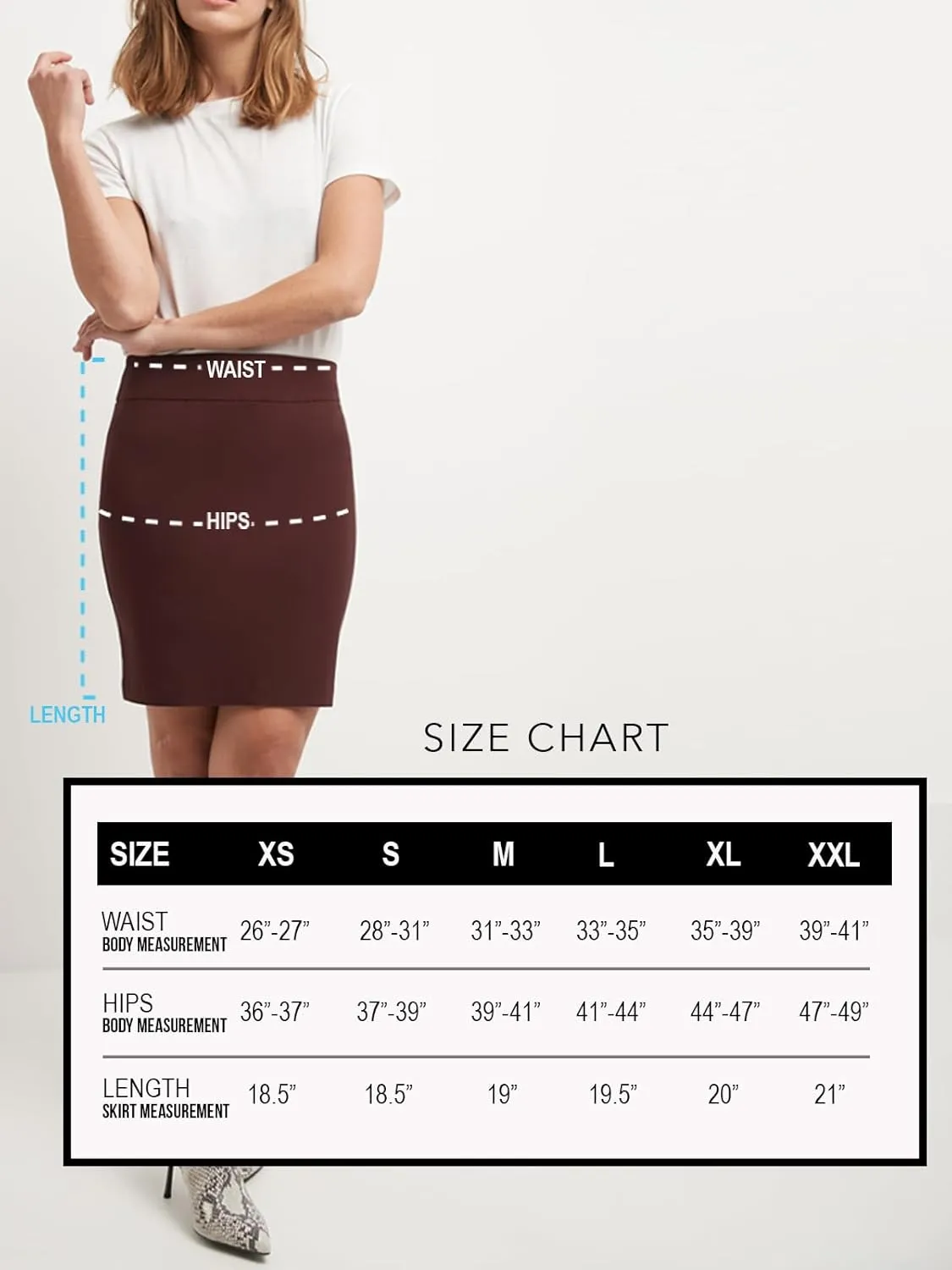 Rekucci Women's Ease Into Comfort Above The Knee Stretch Pencil Skirt