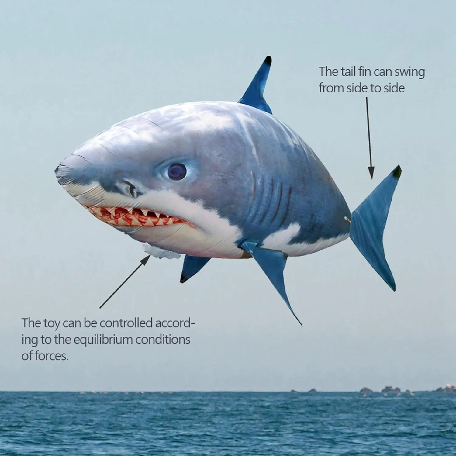 Remote Control Flying Shark, Inflated RC Inflatable Balloon Shark Clownfish Decoration for The Office, Family, Birthday Party, Wedding, Indoor Play (Blue Shark)
