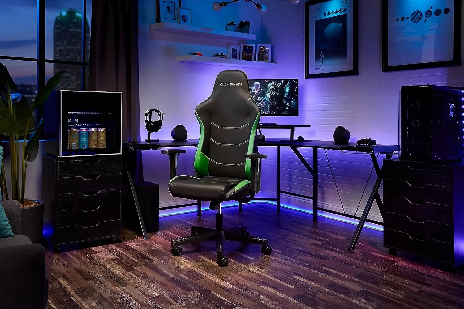 RESPAWN 110 Ergonomic Gaming Chair - Racing Style High Back PC Computer Desk Office Chair - 360 Swivel, Integrated Headrest, 135 Degree Recline with Adjustable Tilt Tension & Angle Lock - 2023 Green