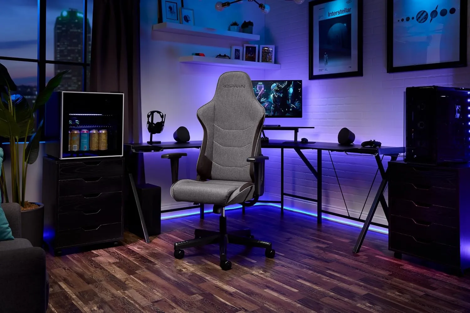 RESPAWN 110 Fabric Gaming Chair Ergonomic Racing Style High Back PC Computer Desk Office Chair - 360 Swivel, Integrated Headrest, 135 Degree Recline Adjustable Tilt Tension Angle Lock - 2023 Grey