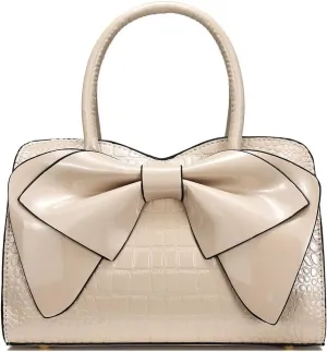 Retro Patent Leather Purse with Bow, 1950s Vintage Satchel Handbag and Clutch for Women Shoulder Tote Bags