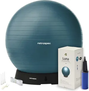 Retrospec Luna Exercise Ball - 55, 65, or 75cm Yoga Ball for Workouts, Stability, Pregnancy - Swish Balance Ball w/Pump & Base for Office & Home Gym