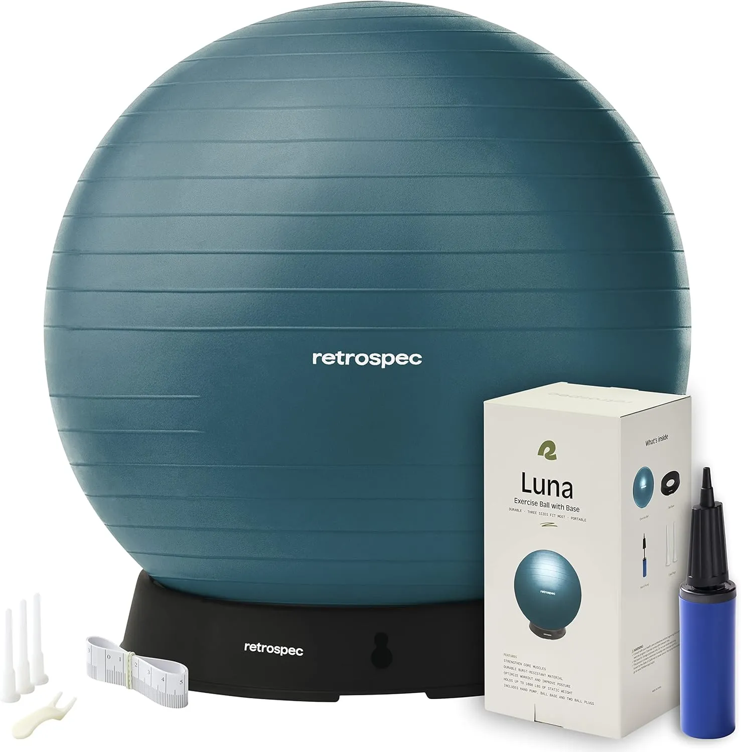 Retrospec Luna Exercise Ball - 55, 65, or 75cm Yoga Ball for Workouts, Stability, Pregnancy - Swish Balance Ball w/Pump & Base for Office & Home Gym