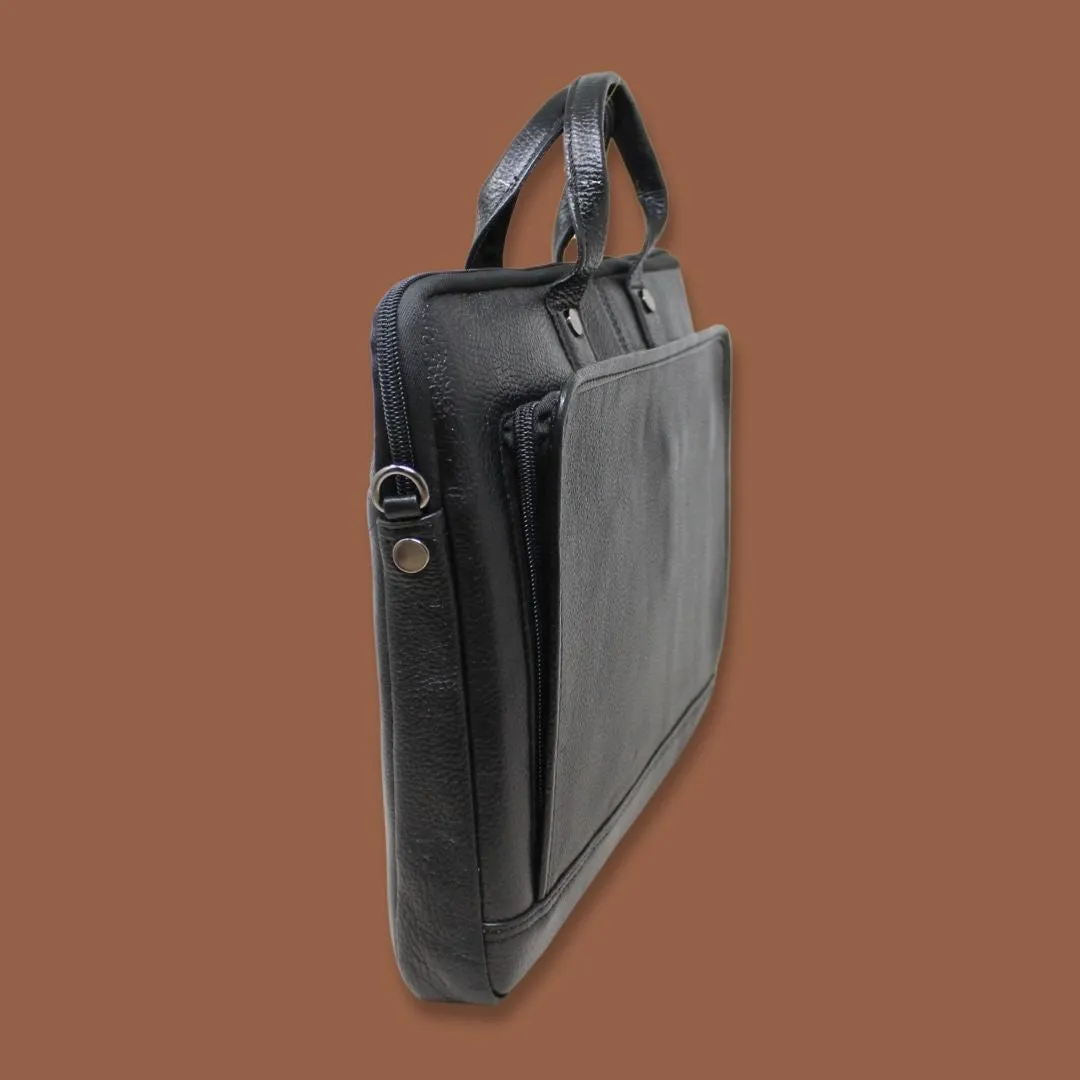 Reyansh Black Genuine Leather Laptop Messenger Bag-Gs