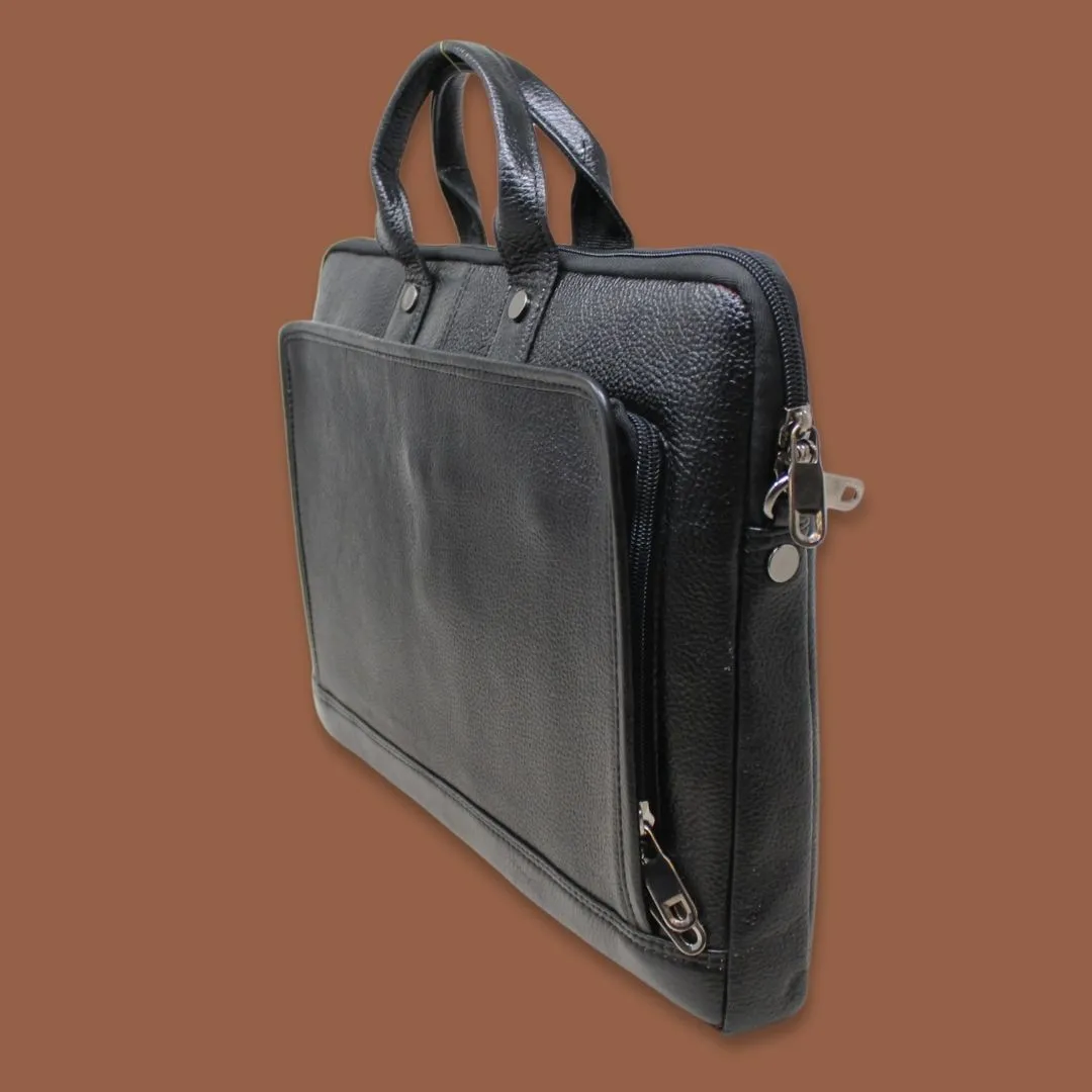 Reyansh Black Genuine Leather Laptop Messenger Bag-Gs