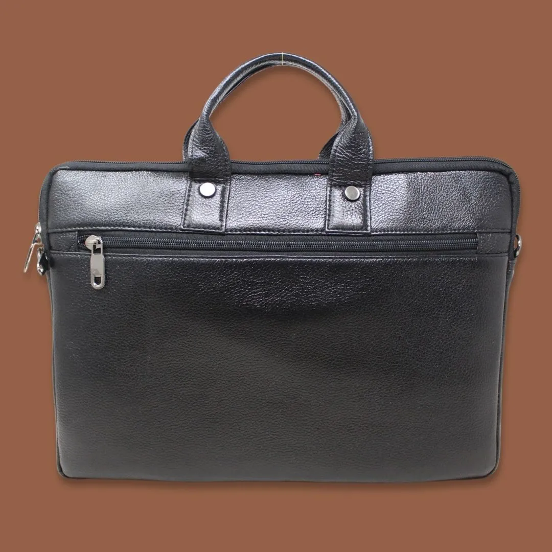 Reyansh Black Genuine Leather Laptop Messenger Bag-Gs