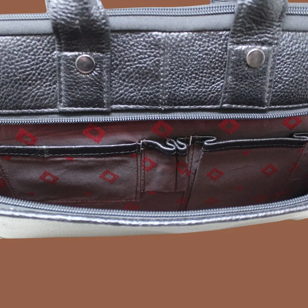 Reyansh Black Genuine Leather Laptop Messenger Bag-Gs
