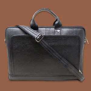 Reyansh Black Genuine Leather Laptop Messenger Bag-Gs
