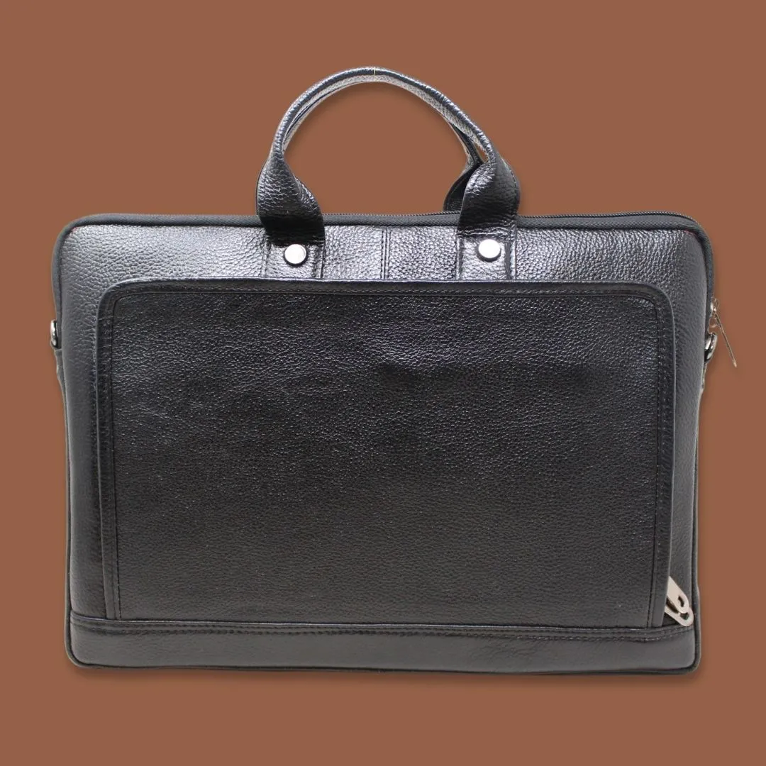 Reyansh Black Genuine Leather Laptop Messenger Bag-Gs