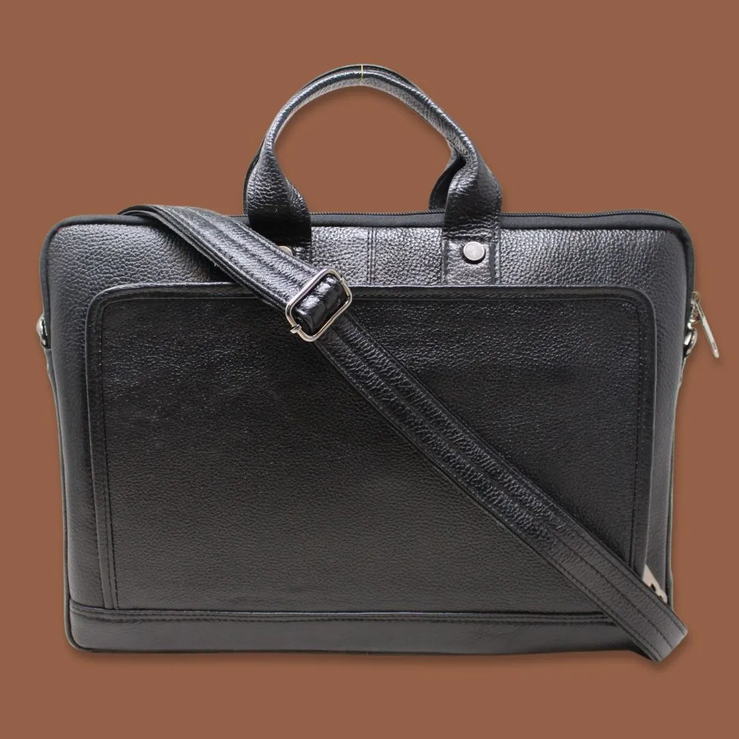 Reyansh Black Genuine Leather Laptop Messenger Bag-Gs