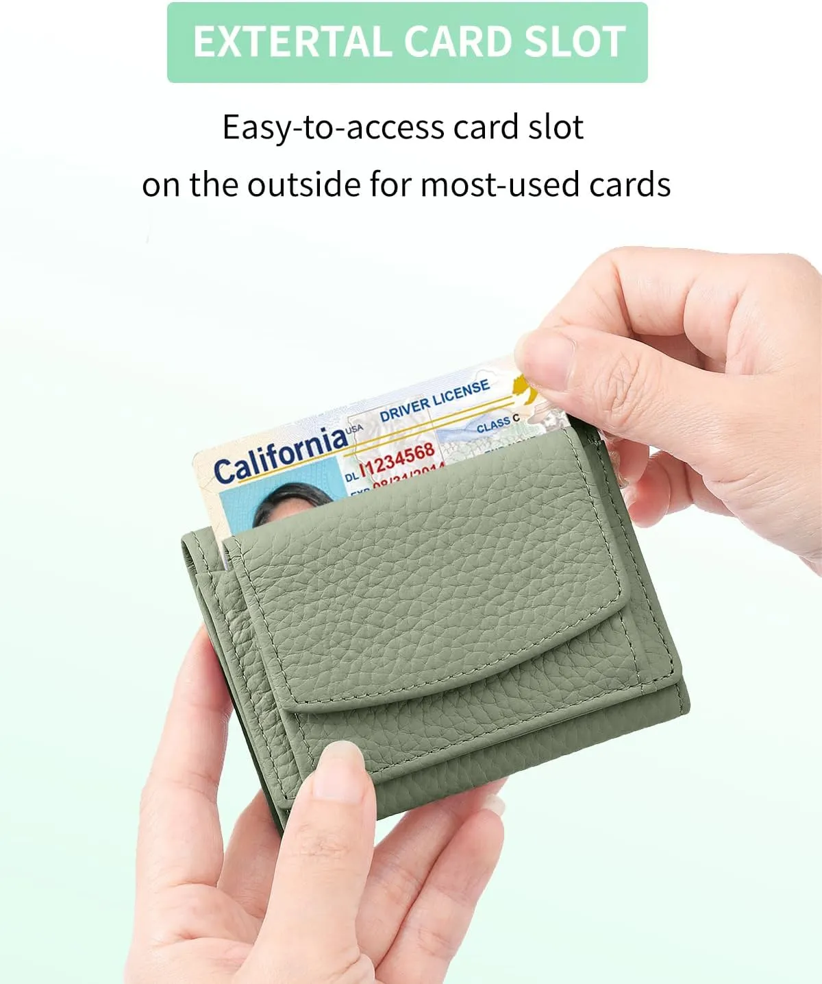 RFID Small Leather Wallet for Women with Coin Pouch Compact Trifold Mini Pocket Wallet with Cash Slot and Card Holders Great for Daily or Travel (Light Green)