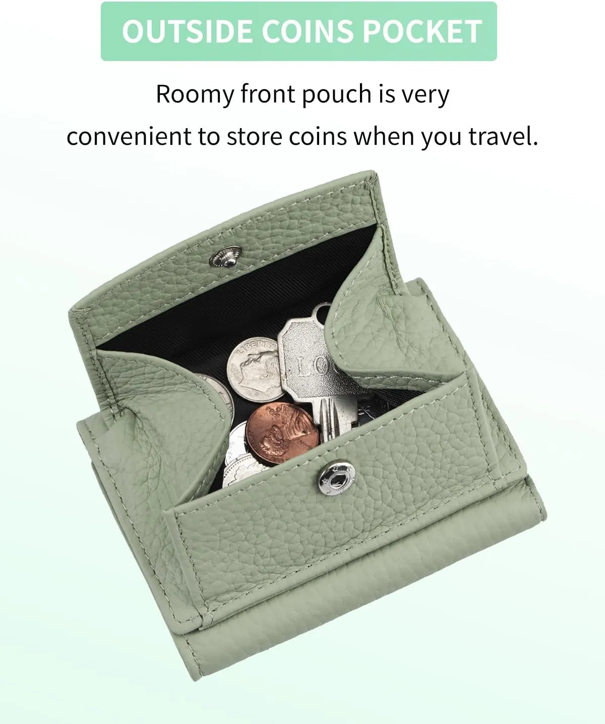 RFID Small Leather Wallet for Women with Coin Pouch Compact Trifold Mini Pocket Wallet with Cash Slot and Card Holders Great for Daily or Travel (Light Green)