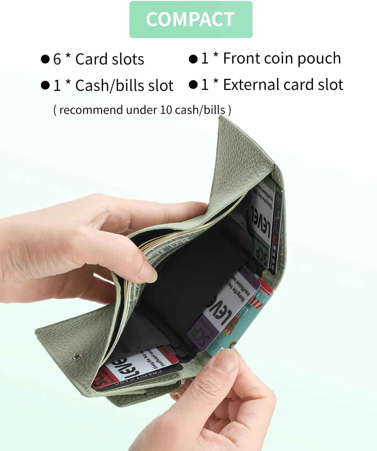 RFID Small Leather Wallet for Women with Coin Pouch Compact Trifold Mini Pocket Wallet with Cash Slot and Card Holders Great for Daily or Travel (Light Green)
