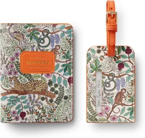 RIFLE PAPER CO. Passport Holder & Luggage Tag Set | Travel Accessory, Card and Passport Anti Theft Wallet and Bag Tags, for Backpack, or Carry-On, Safari