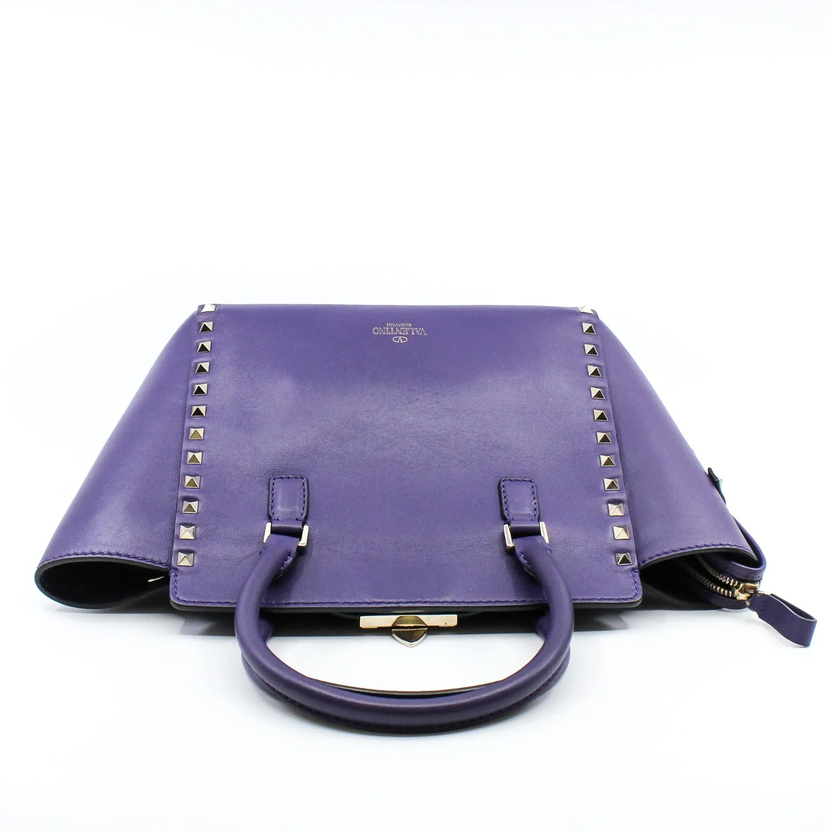 ROCKSTUD TOTE PEBBLED SMALL LEATHER purple PHW