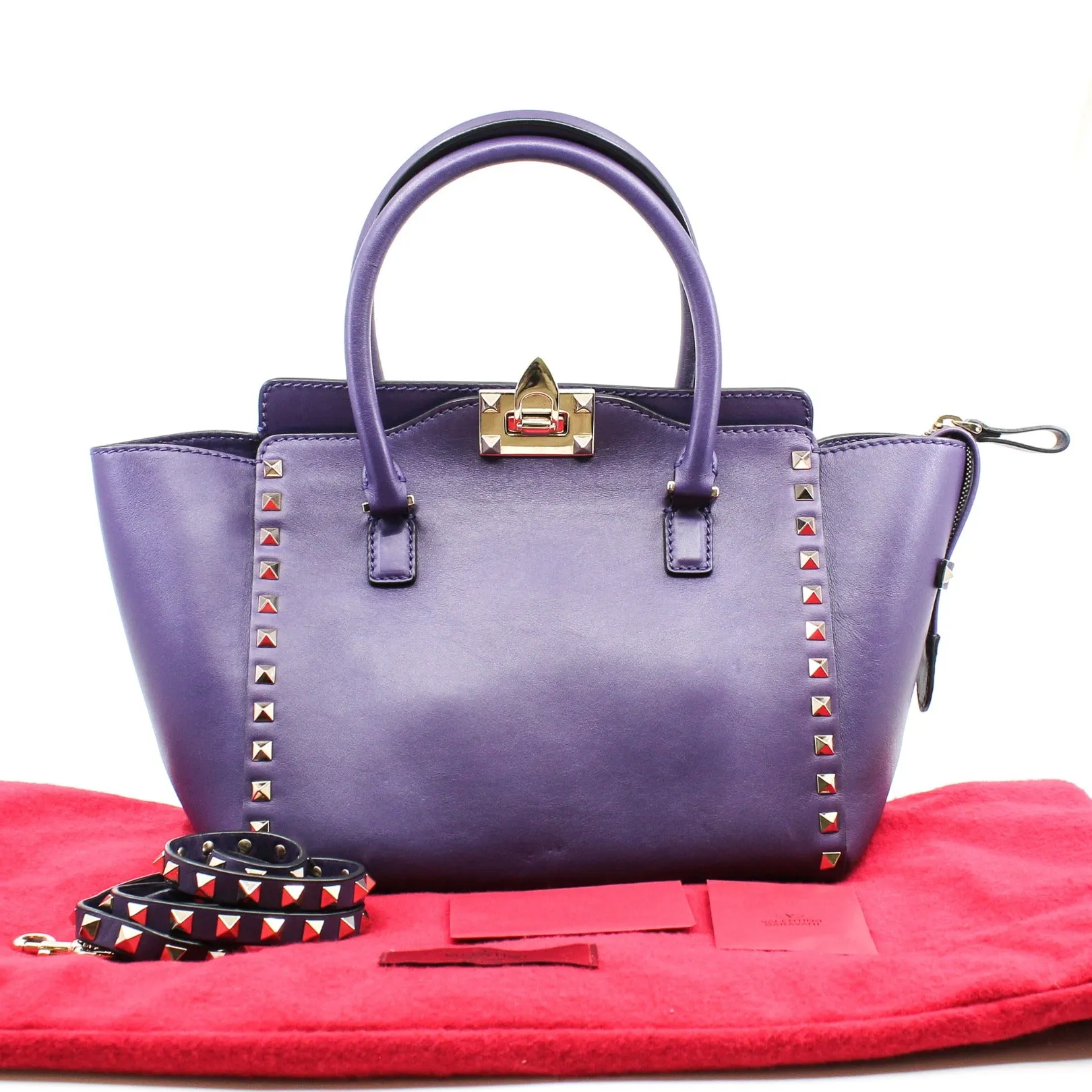 ROCKSTUD TOTE PEBBLED SMALL LEATHER purple PHW
