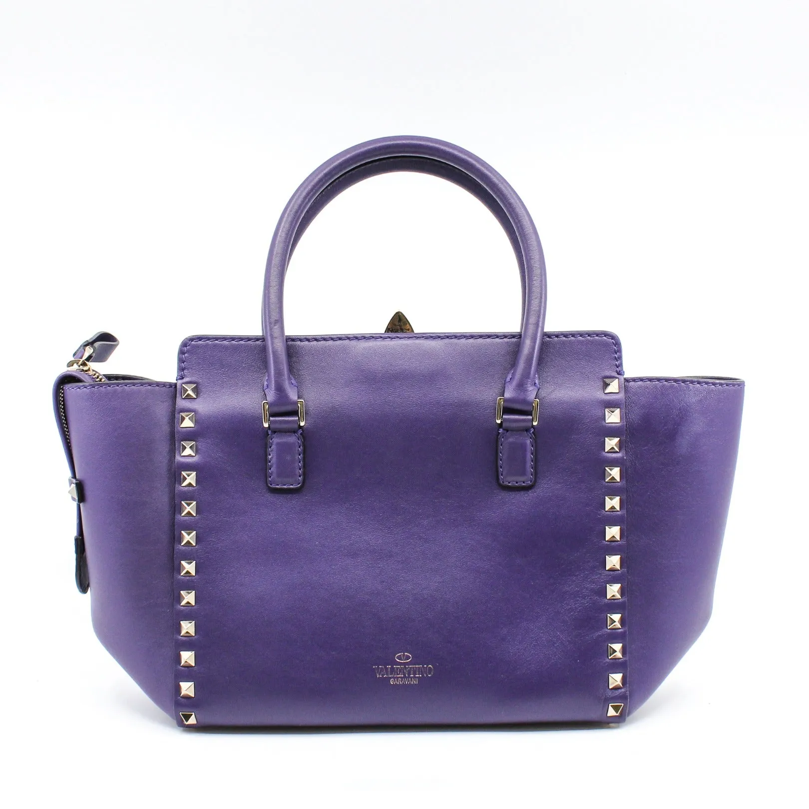 ROCKSTUD TOTE PEBBLED SMALL LEATHER purple PHW