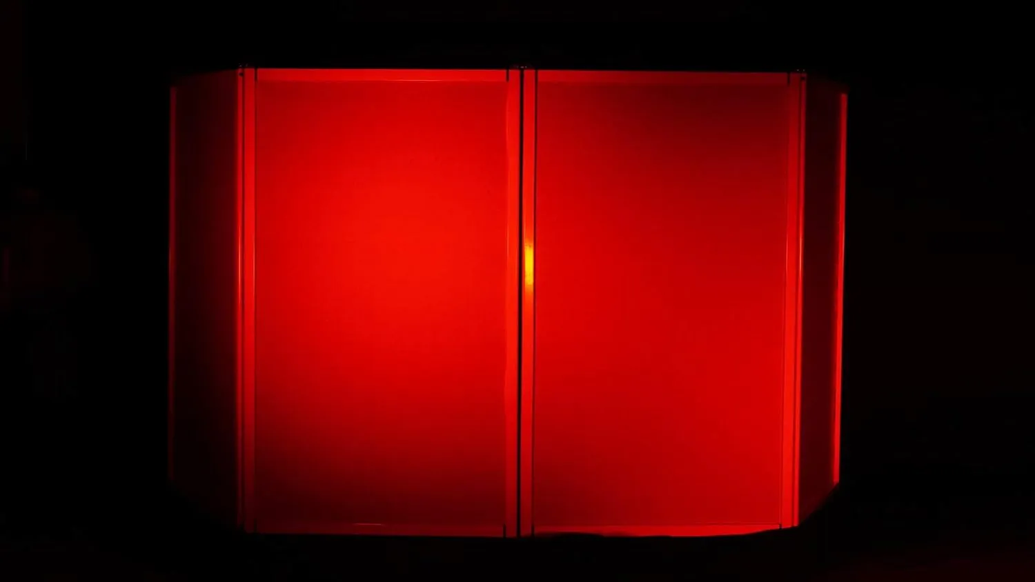 Rockville RFAAW 112x48 DJ Event Facade Lightweight Aluminum Booth, 360-Degree Panel Rotation, Fire-Retardant Scrim, Foldable Design, Perfect for Mobile DJs and Event Professionals (4 Panels)