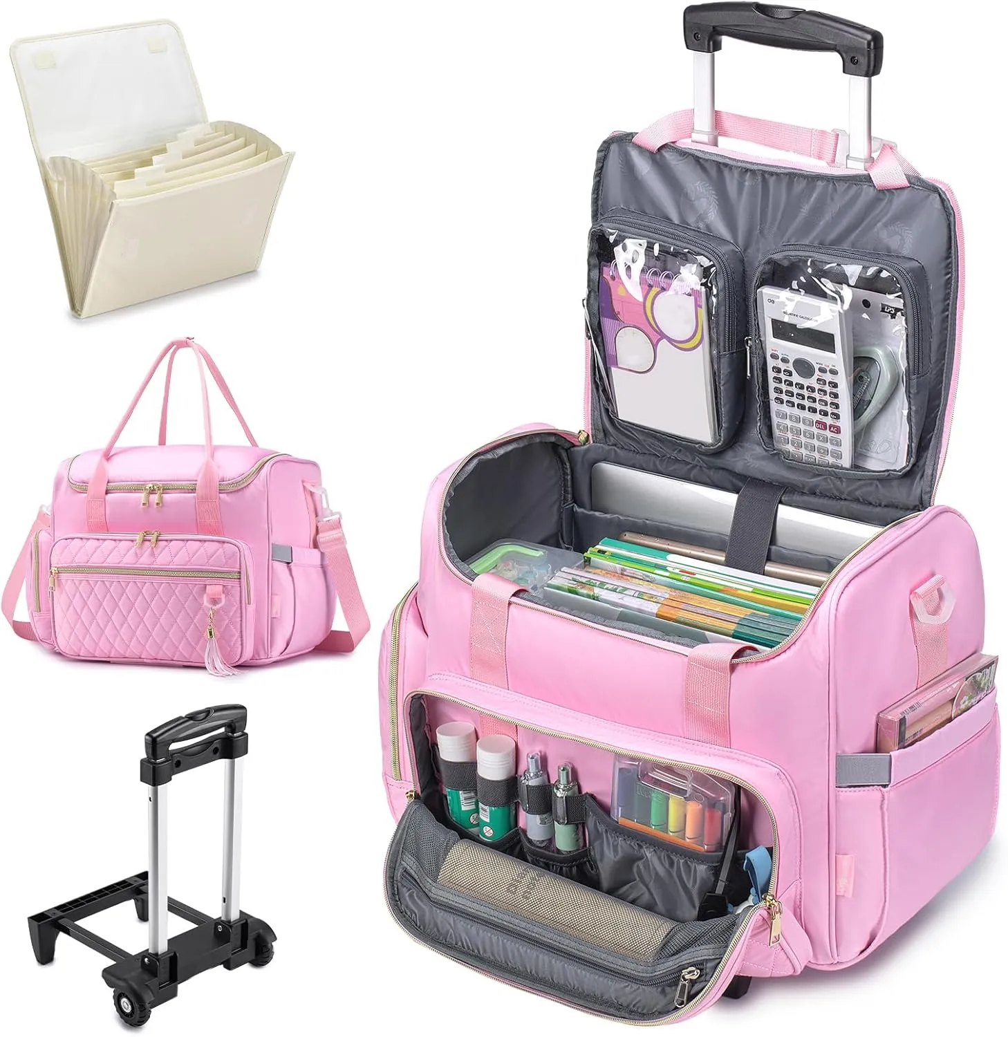 Rolling Laptop Bag 17.3 Inch 3 IN 1 Rolling Briefcase for Women Waterproof Teacher Tote Bag With Wheels
