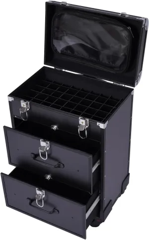 Rolling Makeup Case Cosmetic Case with Universal Wheels and Metal Latches, 3-Tier Black Train Case Trolley Makeup 110.3lbs Professional Makeup Case for Nail Tech Hairstylist Barber