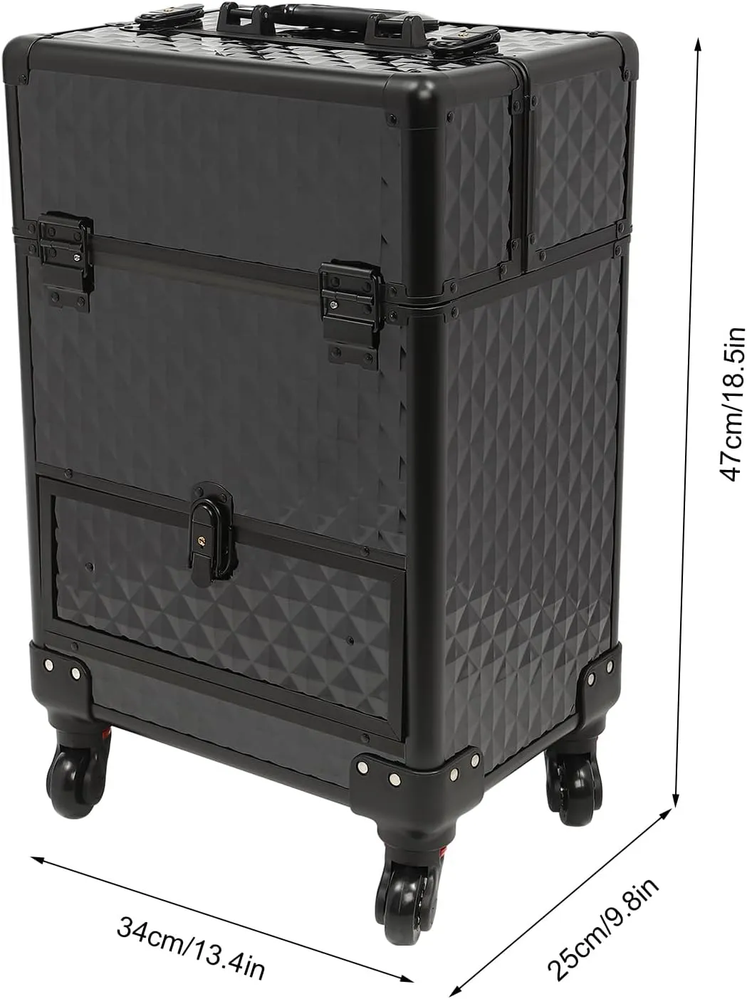 Rolling Makeup Train Case,Professional Makeup Trolley with Drawer,Rolling Nail Case Wheeled Manicure Storage Case for Hair Stylists,Pet Groomers,Makeup Artists (Black)