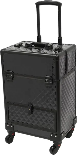 Rolling Makeup Train Case,Professional Makeup Trolley with Drawer,Rolling Nail Case Wheeled Manicure Storage Case for Hair Stylists,Pet Groomers,Makeup Artists (Black)