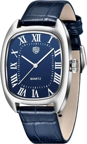 RollsTimi Classic Men's Watch VH31 Quartz Movement Square Stainless Steel Case Waterproof Leather Strap Simplicity Business Wristwatches