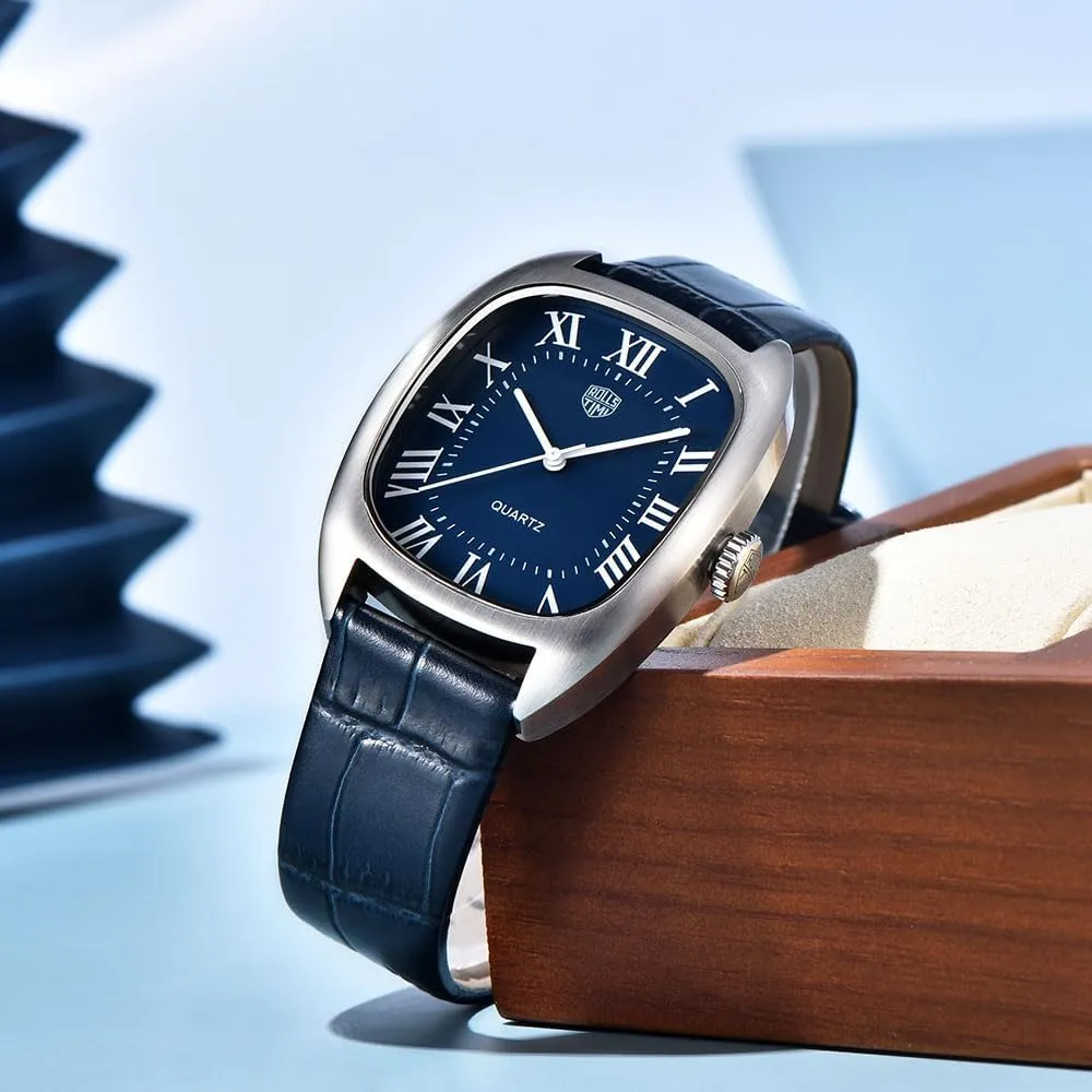 RollsTimi Classic Men's Watch VH31 Quartz Movement Square Stainless Steel Case Waterproof Leather Strap Simplicity Business Wristwatches