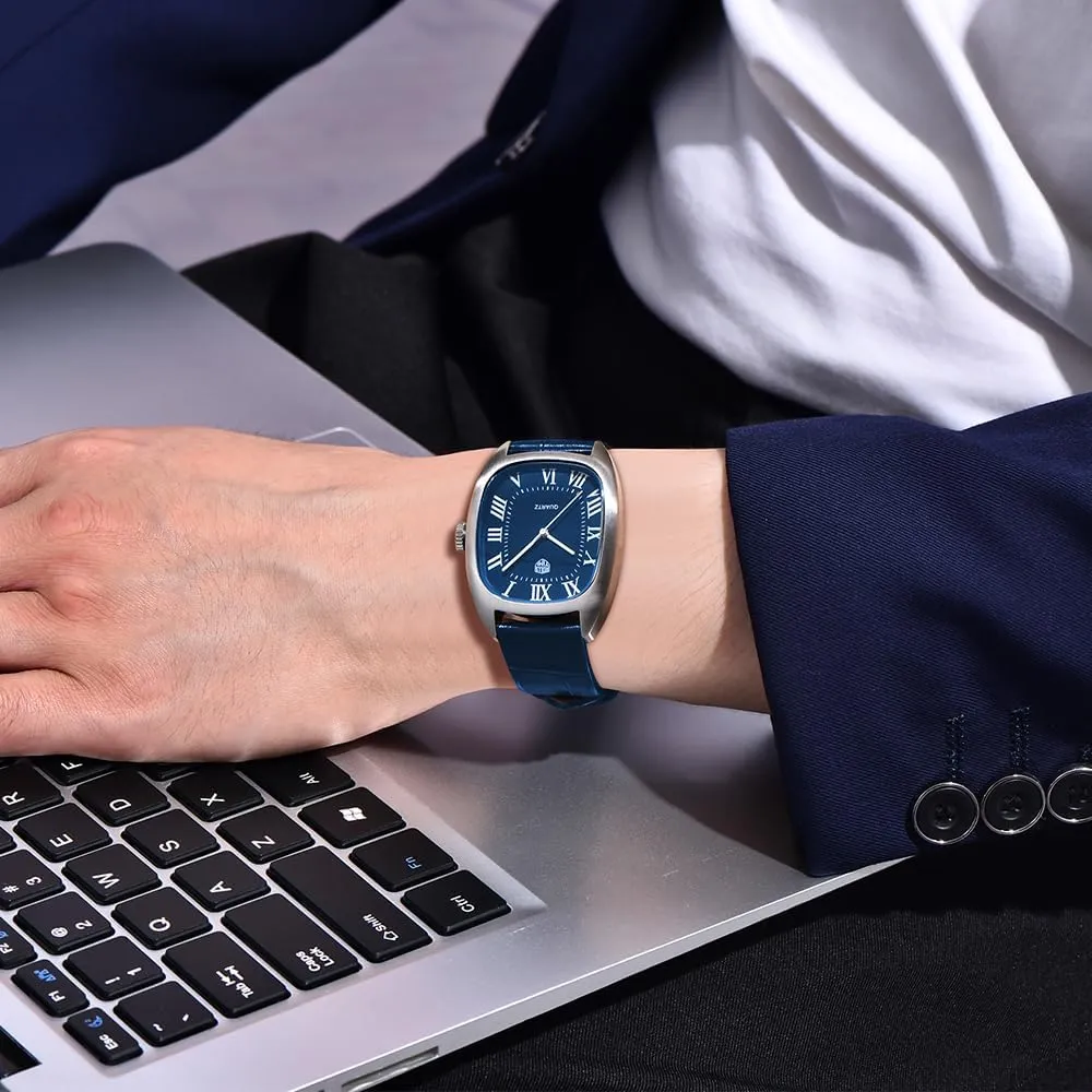 RollsTimi Classic Men's Watch VH31 Quartz Movement Square Stainless Steel Case Waterproof Leather Strap Simplicity Business Wristwatches