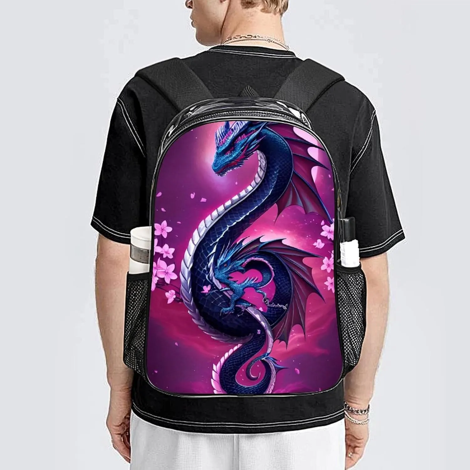 Romantic Dragon Cherry Flowers Art Rucksack Transparent Anti-Theft Multipurpose Carry On Bag Large Capacity Travel and Sport Backpack Rucksack With Smooth Zippers