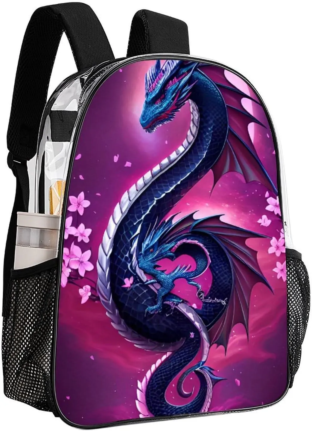 Romantic Dragon Cherry Flowers Art Rucksack Transparent Anti-Theft Multipurpose Carry On Bag Large Capacity Travel and Sport Backpack Rucksack With Smooth Zippers