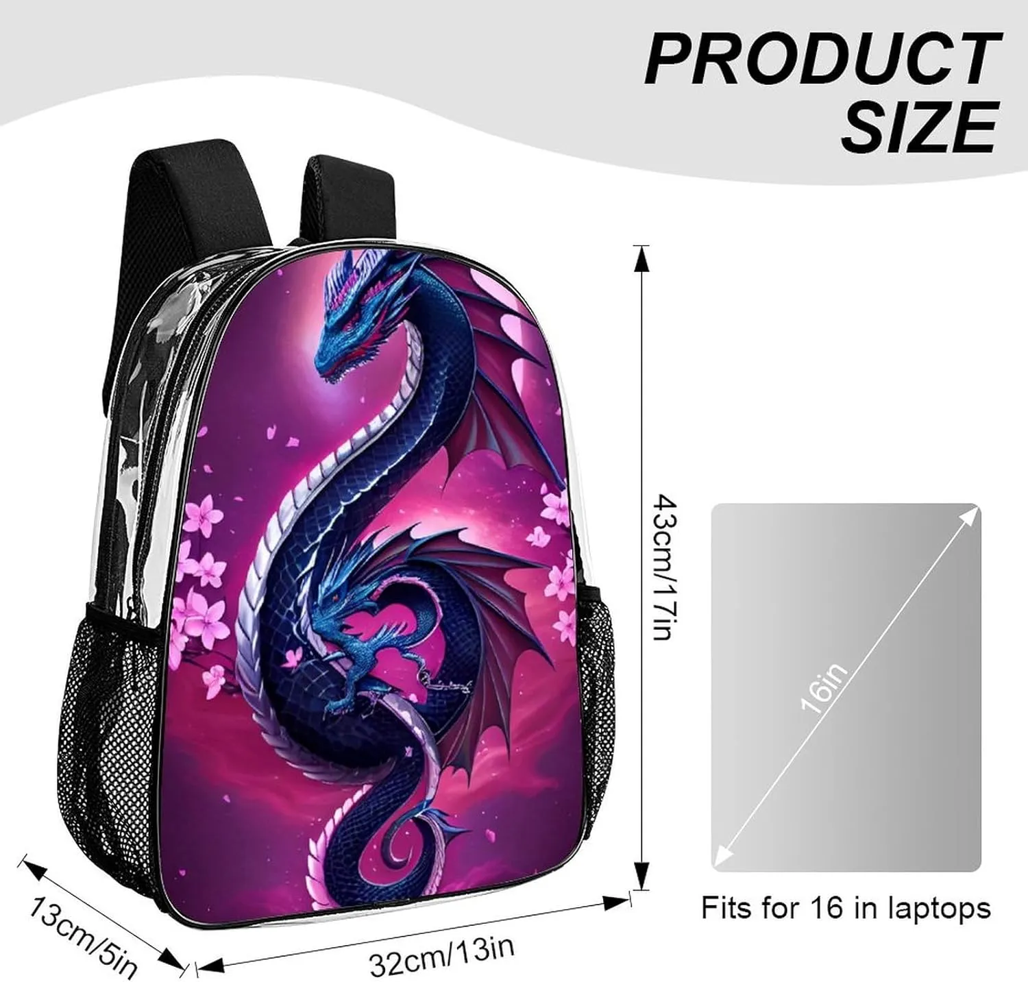 Romantic Dragon Cherry Flowers Art Rucksack Transparent Anti-Theft Multipurpose Carry On Bag Large Capacity Travel and Sport Backpack Rucksack With Smooth Zippers
