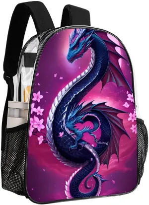 Romantic Dragon Cherry Flowers Art Rucksack Transparent Anti-Theft Multipurpose Carry On Bag Large Capacity Travel and Sport Backpack Rucksack With Smooth Zippers